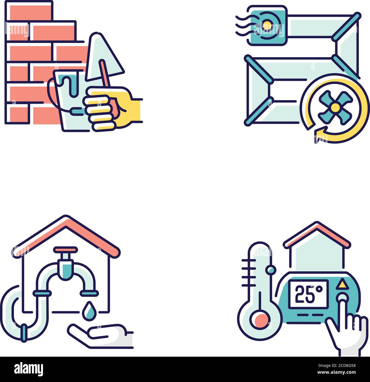 House building RGB color icons set Stock Vector