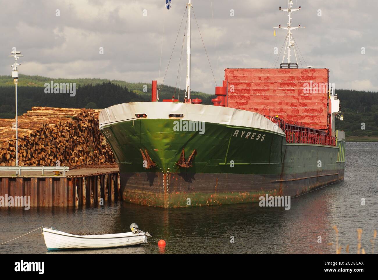 Timber Point Ship A large timber link ship, MV Ayress, moored at Ardrishaig pier waiting ...