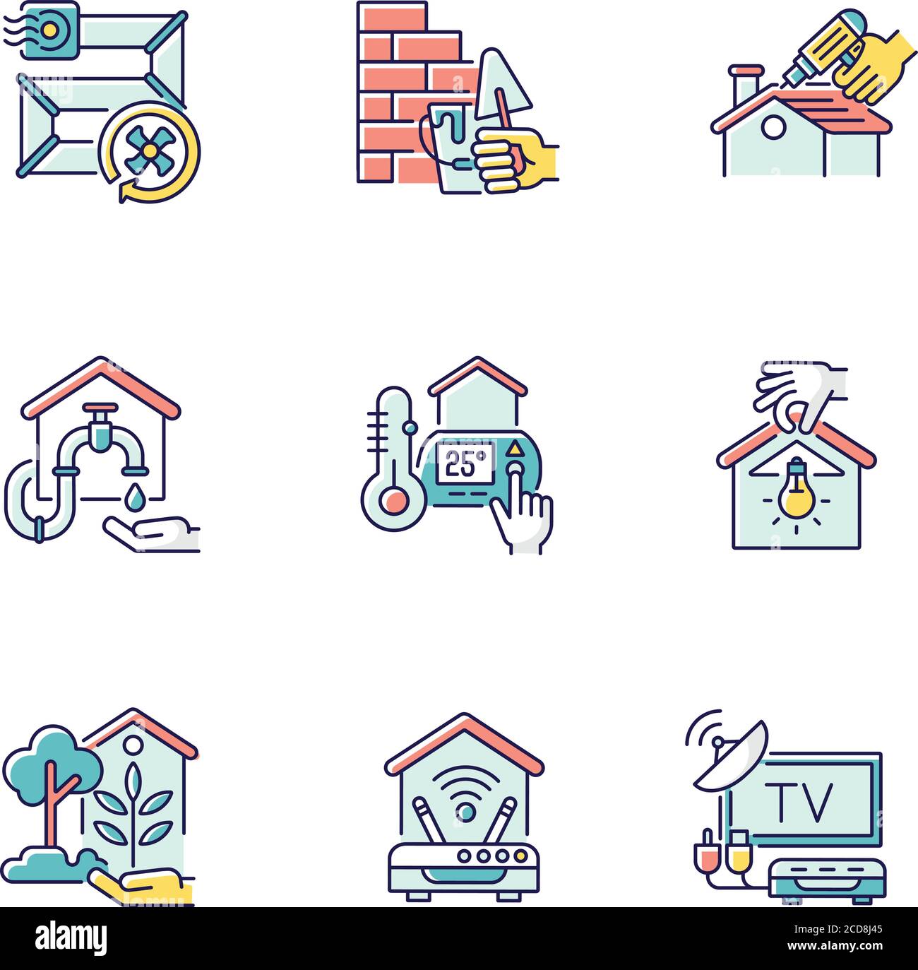 House improvements RGB color icons set Stock Vector