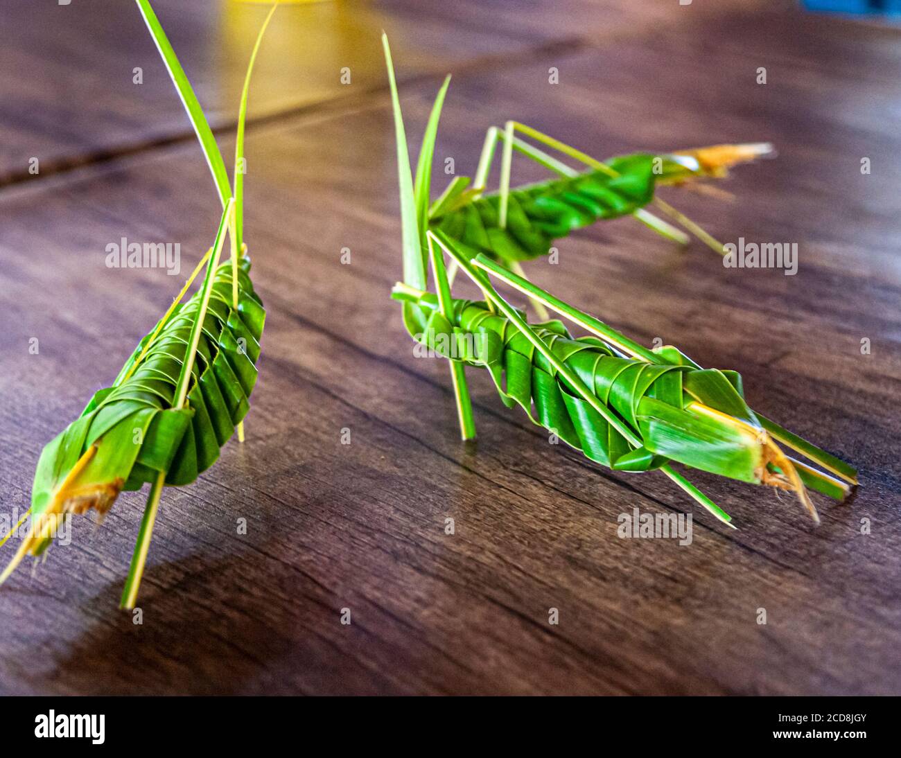 Grasshoppers made from banana leaves Stock Photo