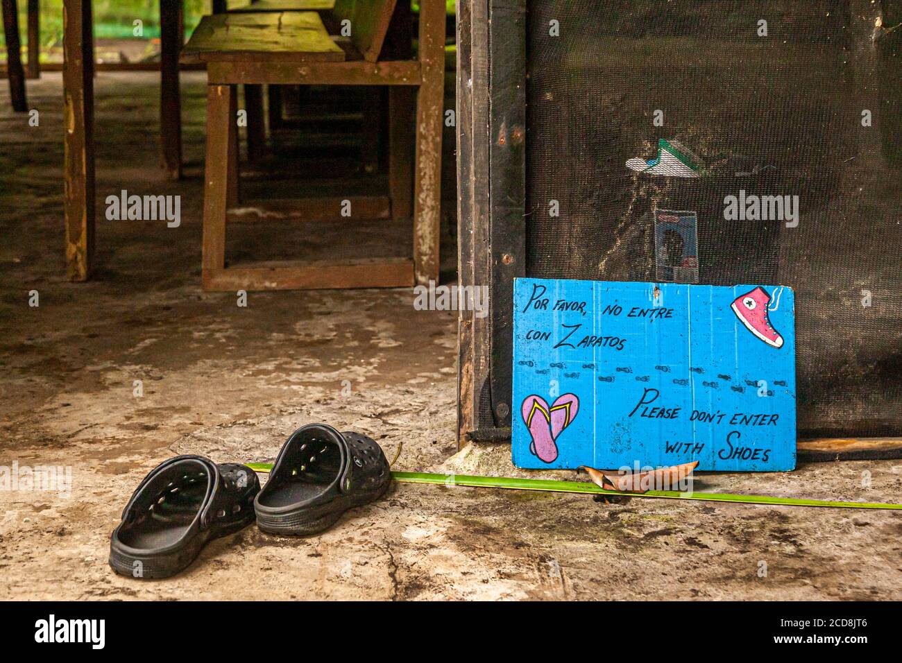 Please take off shoes in Costa Rica Stock Photo