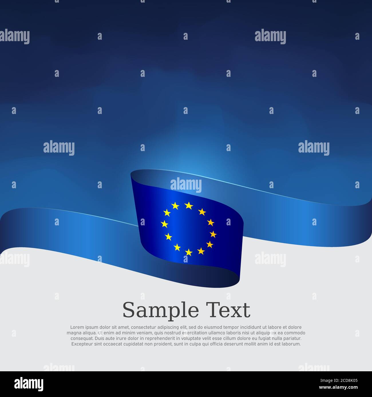 European union flag with blue wavy ribbon on a white background ...