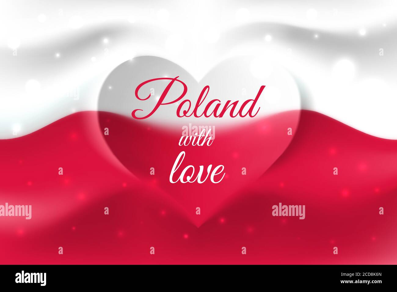 Poland with love. Polish national flag with heart shaped waves