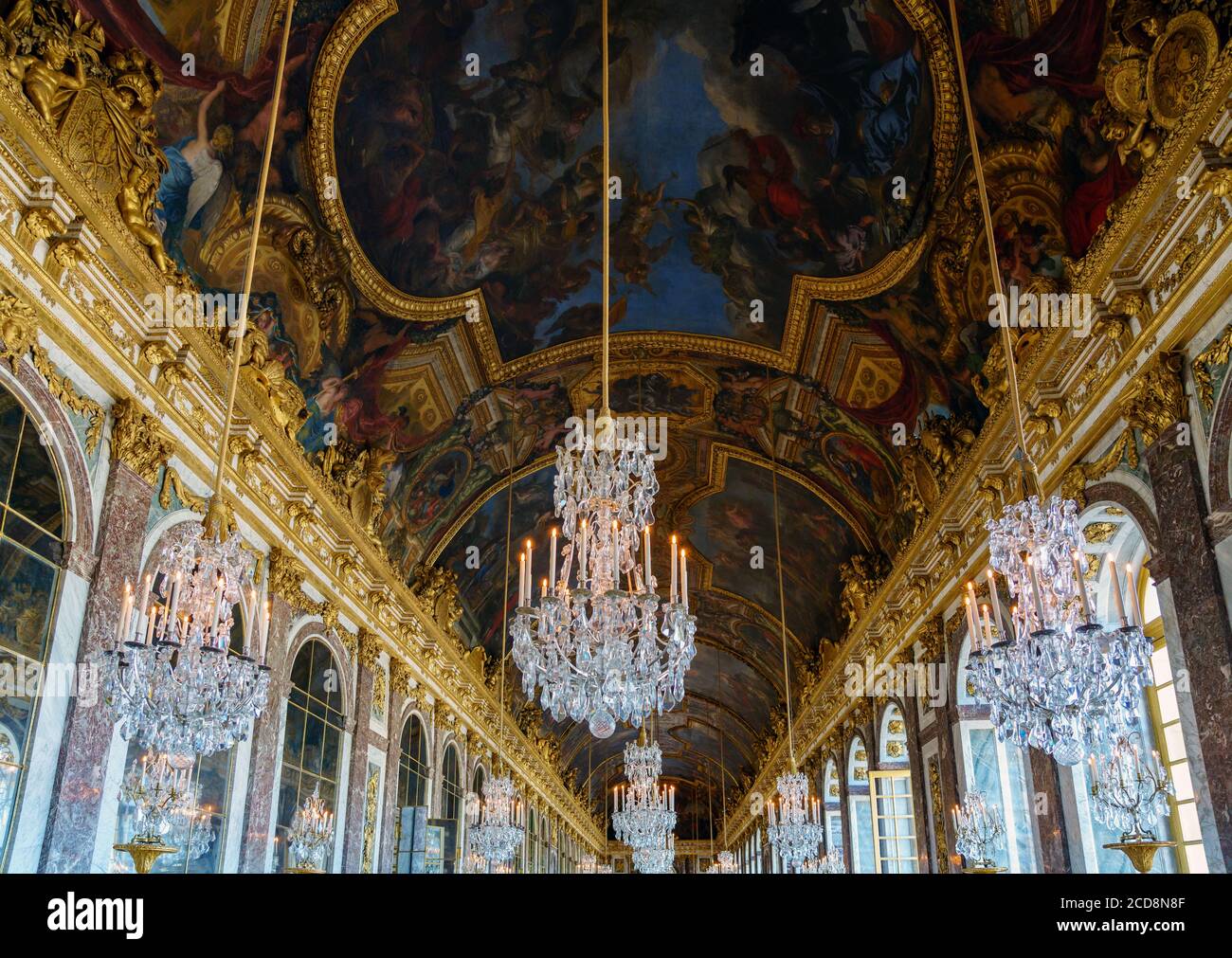 Ceiling of the Hall of Mirrors in the palace of Versailles - France Stock Photo