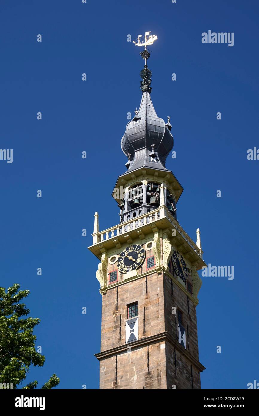 Netherlands, Zeeland province, Walcheren, Veere, Renaissance Belfry of the Town Hall (Stadhuis) Stock Photo