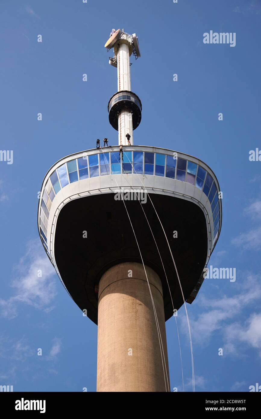 Netherlands, Southern Holland, Rotterdam, Abseiling from the top of the Euromast, observation tower of 185 meters high designed, by Hugh Maaskant Stock Photo