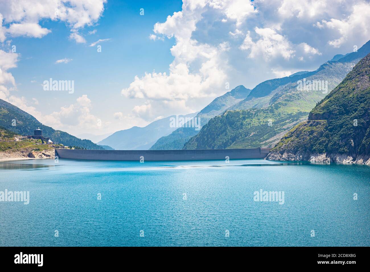 Dam on the edge of reservoir lake "Kölnbreinspeicher" in Carinthia, Austria Stock Photo