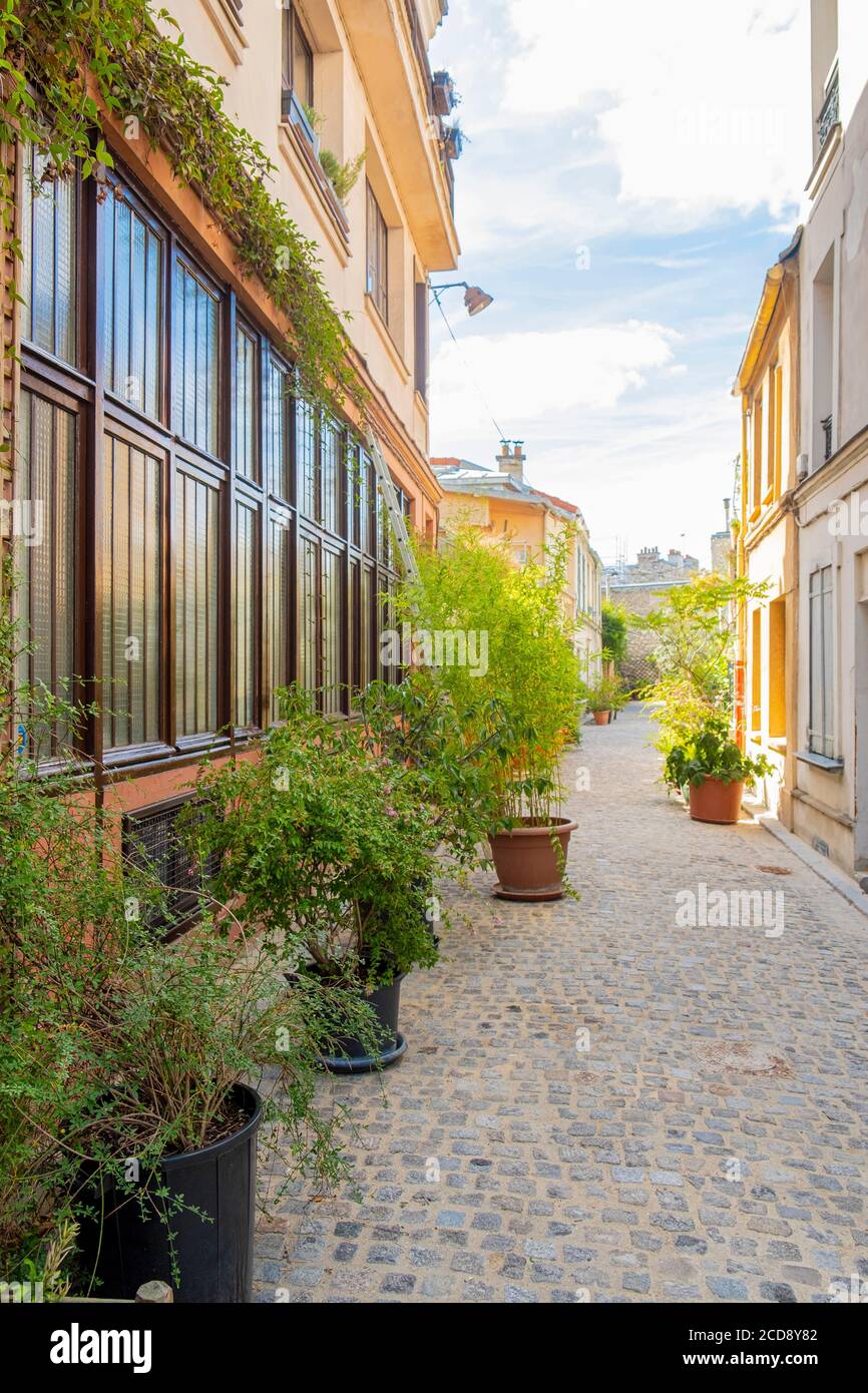 France, Paris, quoted Leroy, private road consisting of private houses Stock Photo