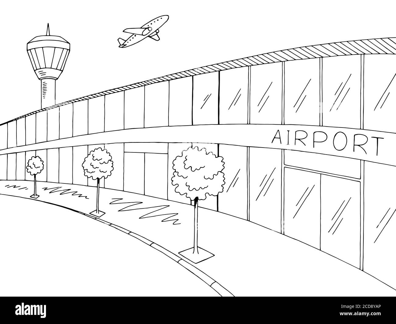 Airport graphic black white exterior sketch illustration vector Stock  Vector Image & Art - Alamy