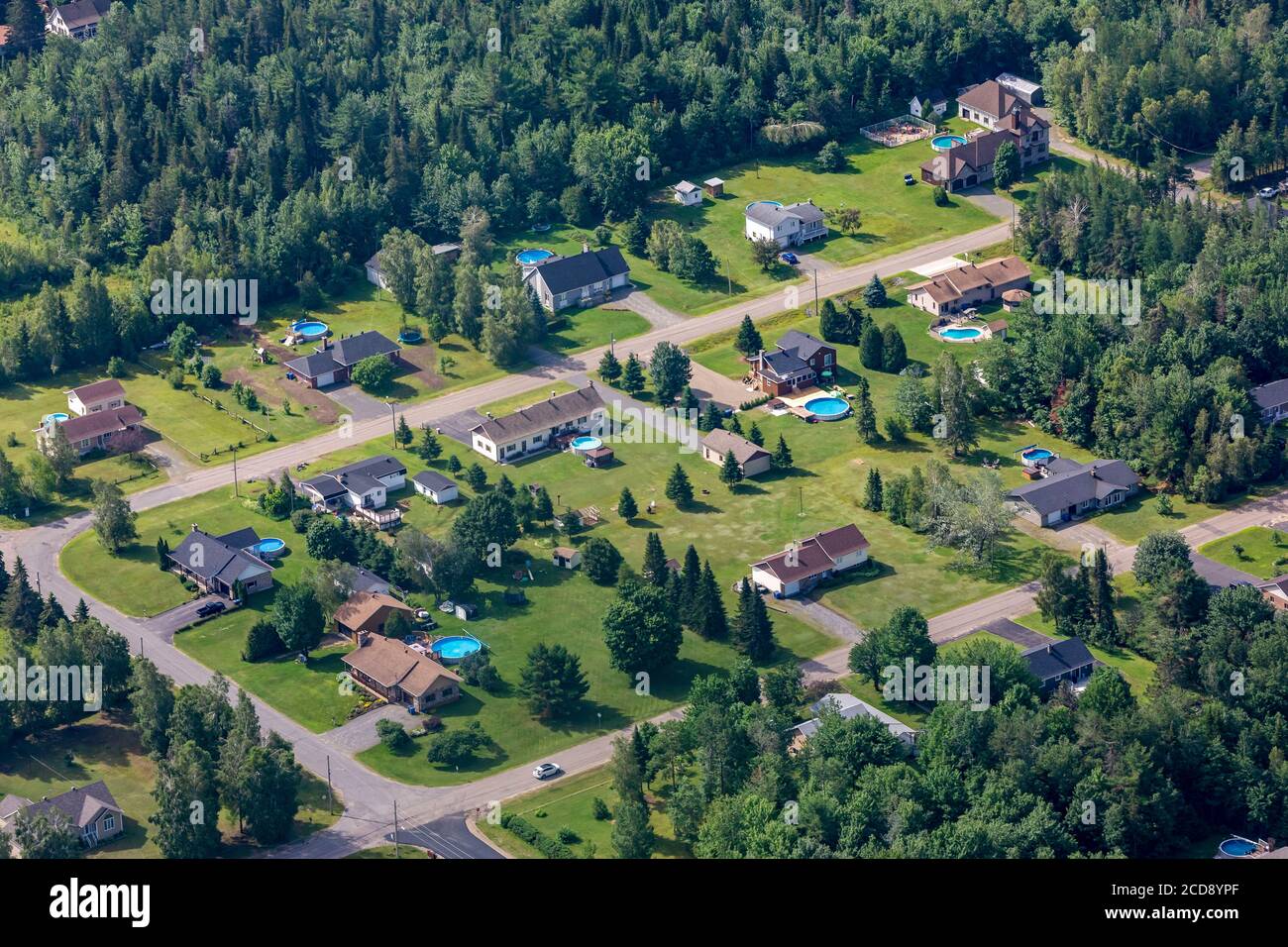 Canada, province of Quebec, Mauricie region, aerial view, suburban homes with swimming pool Stock Photo