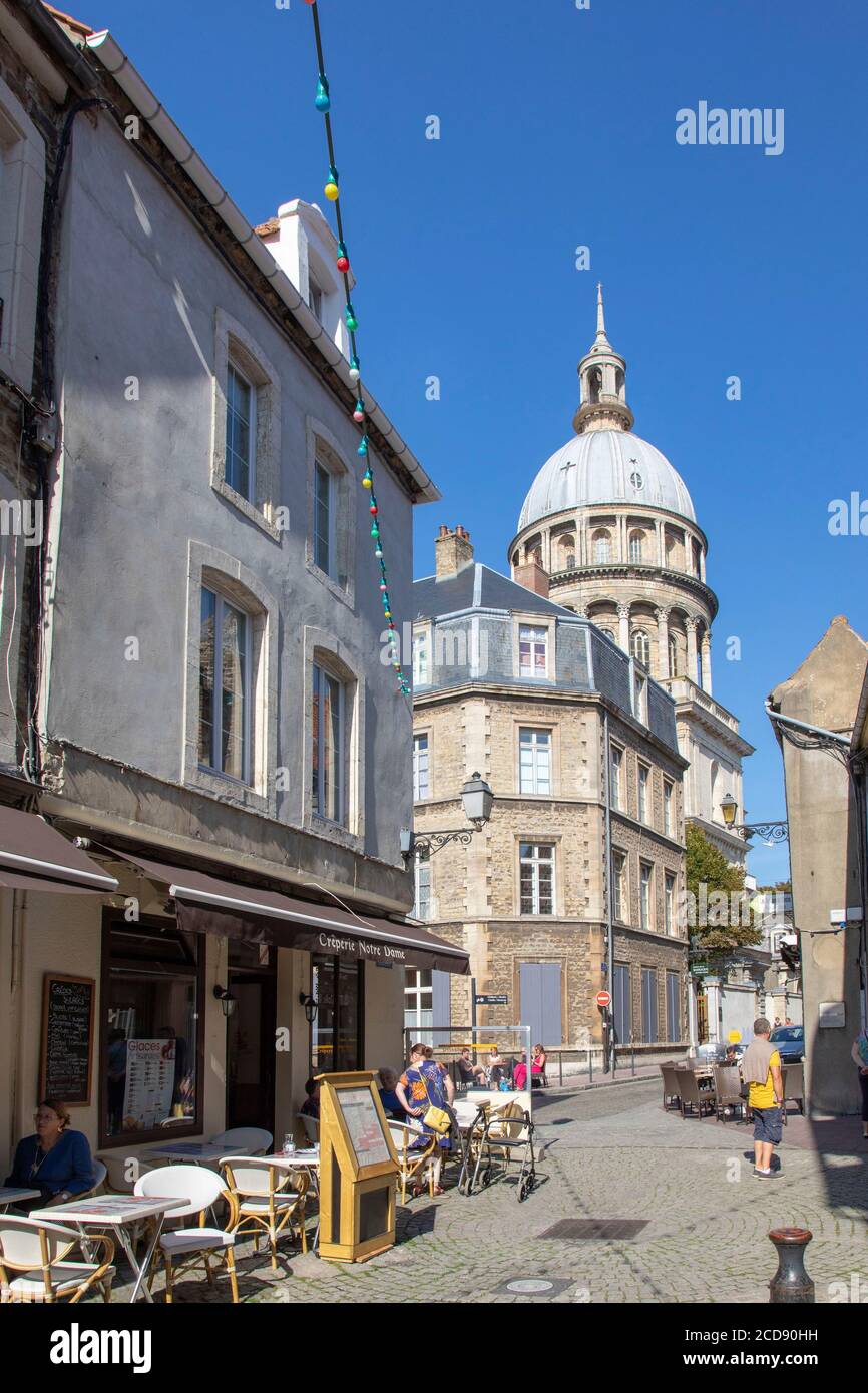 France, Pas de Calais, Boulogne sur Mer, rue de Lille and Notre Dame Basilica Stock Photo
