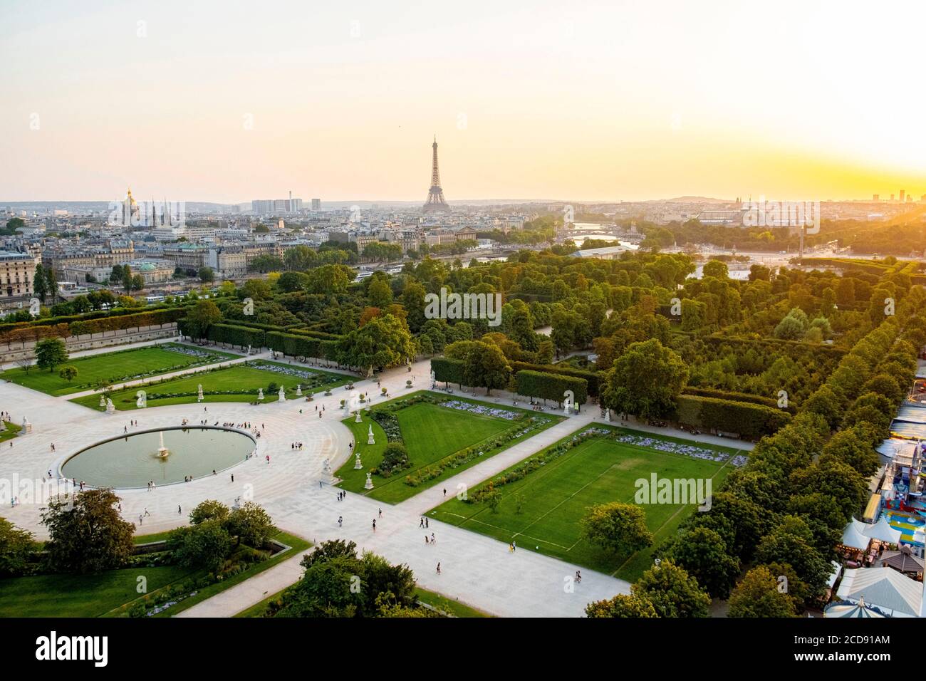France, Paris, the Tuileries garden the Eiffel Tower (aerial view) Stock Photo
