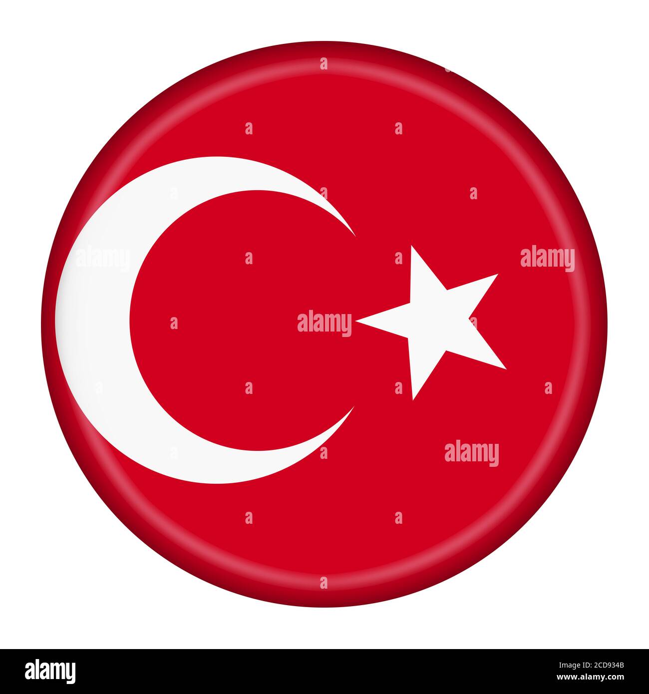 Turkey flag button 3d illustration with clipping path crescent moon star Stock Photo
