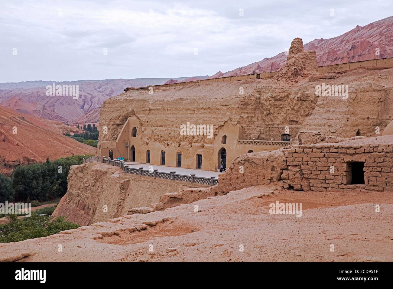 Bezeklik Thousand Buddha Caves, complex of Buddhist cave grottos in the Mutou Valley between the cities Turpan and Shanshan, Xinjiang, China Stock Photo