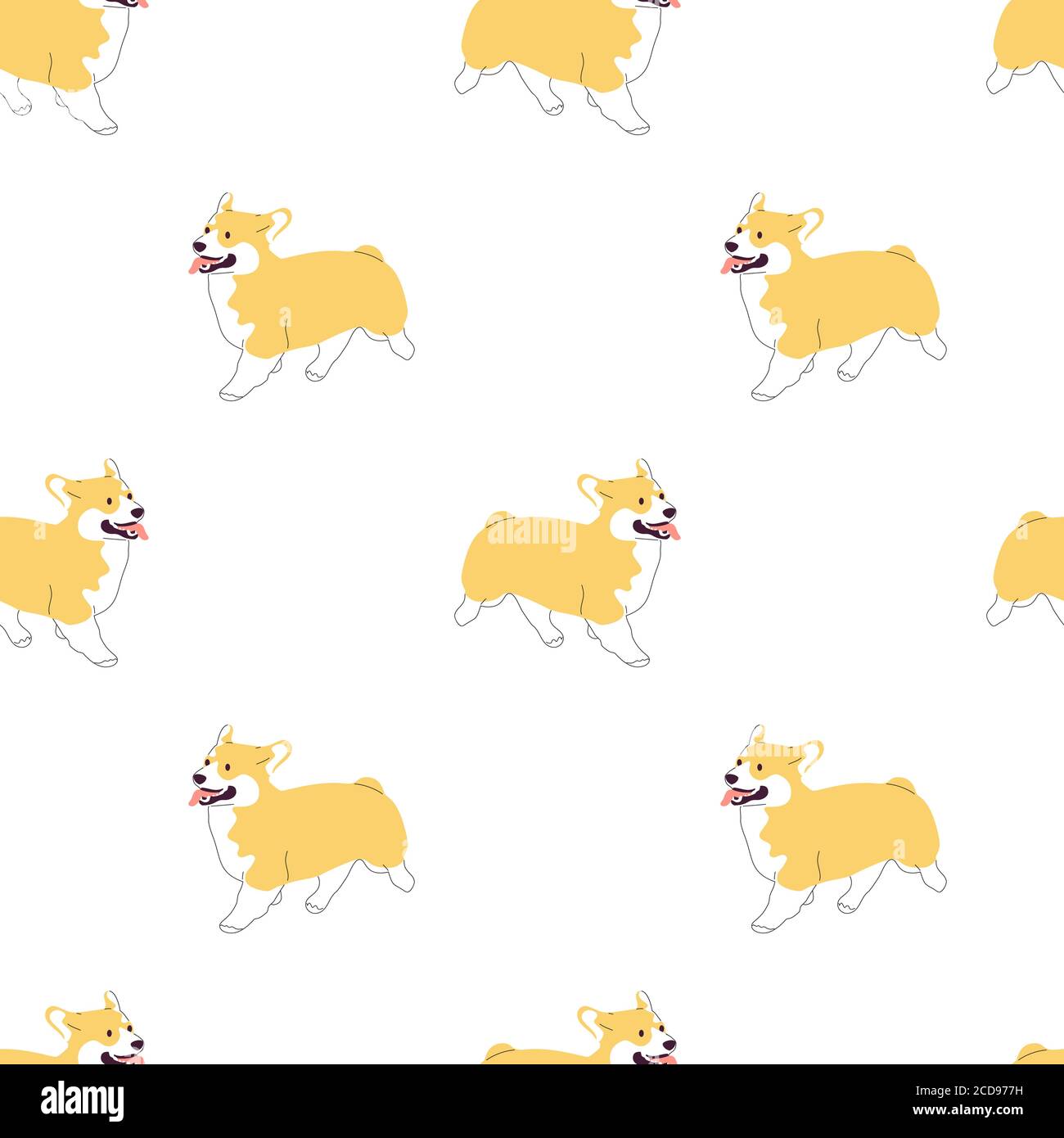 Repeat seamless pattern with flat style cute welsh corgi dogs on white ...