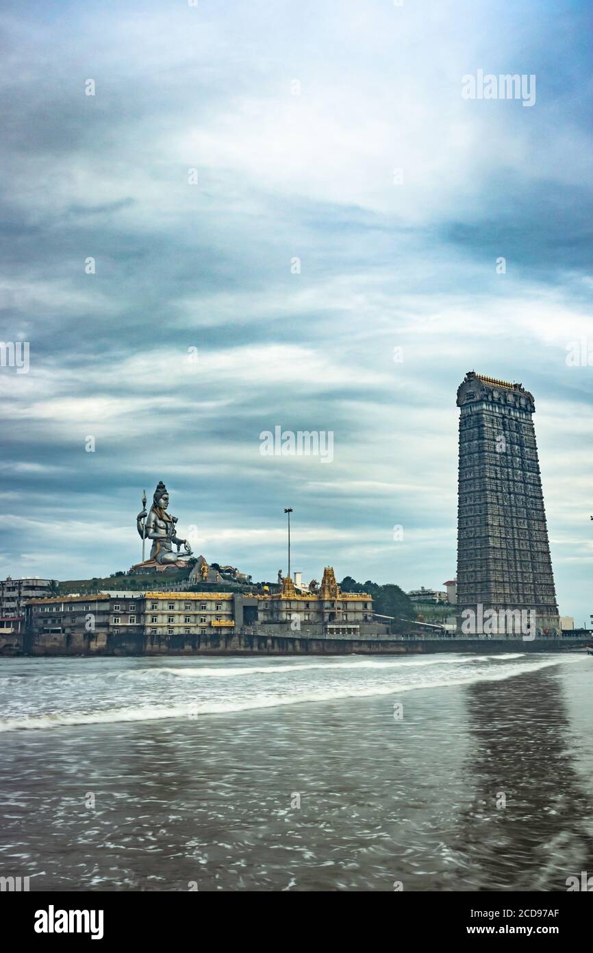 murdeshwar temple early morning view from low angle image is taken at murudeshwar karnataka india at early morning. it is the house of one of the tall Stock Photo