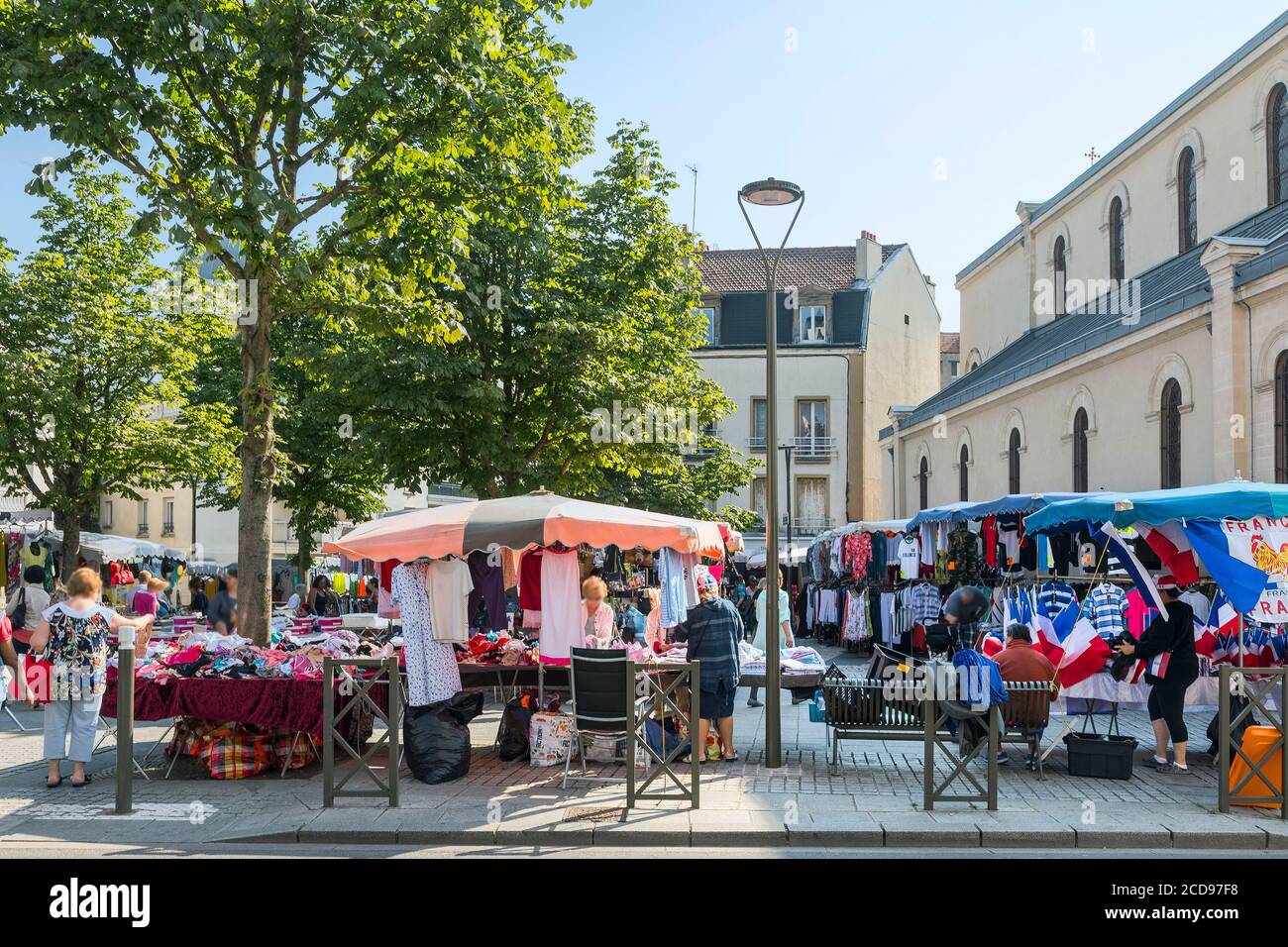 France, Seine Saint Denis, Rosny sous Bois, Place de l'Eglise market Stock Photo