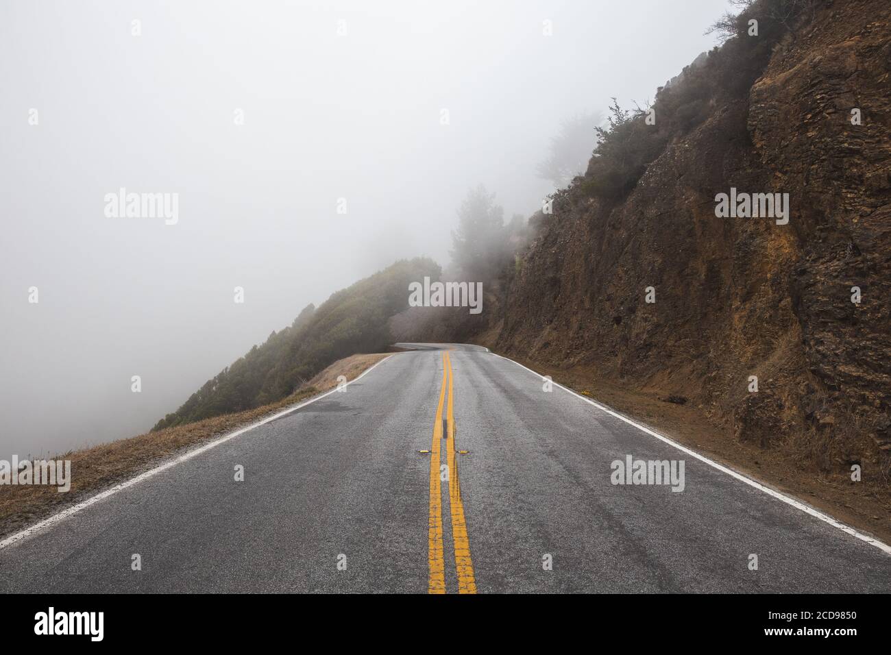 Beautiful shot of the highway leading into a misty environment Stock Photo
