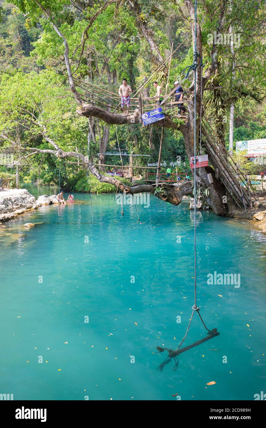 Lao, Vientiane Province, Vang Vieng, blue lagoon 1 Stock Photo