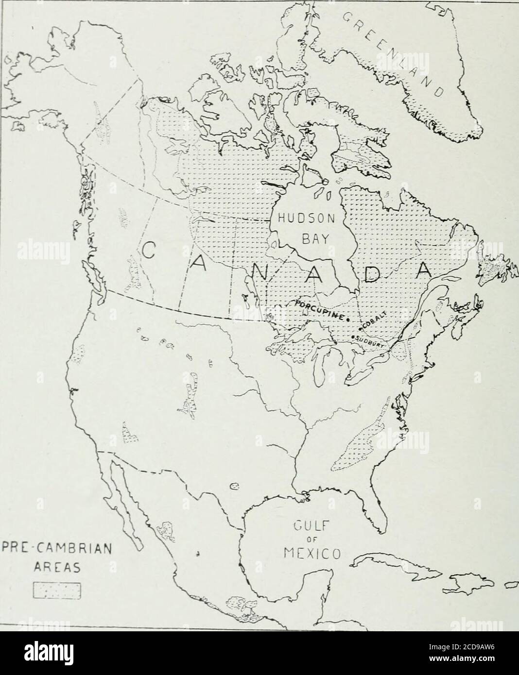 . Annual report . PRCCAMBRIANARETAS EH3 Pre-Cambrian of North America, showing situation of Cobalt. Cobalt=Nickel Arsenides and Silver (Cobalt and Adjacent Areas) By WILLET G. MILLER CHAPTER I Introduction The protaxis, or that rugged, rocky, pre-Cambrian region which stretches awayfrom the St. Lawrence river, expanding to the northwestward, and occupying a largepart of northern Ontario, has produced, and is constantly producing, a group of whatmay be called unique, or at least comparatively rare, economic minerals. Probably asgreat a variety of minerals is produced here in proportion to the n Stock Photo