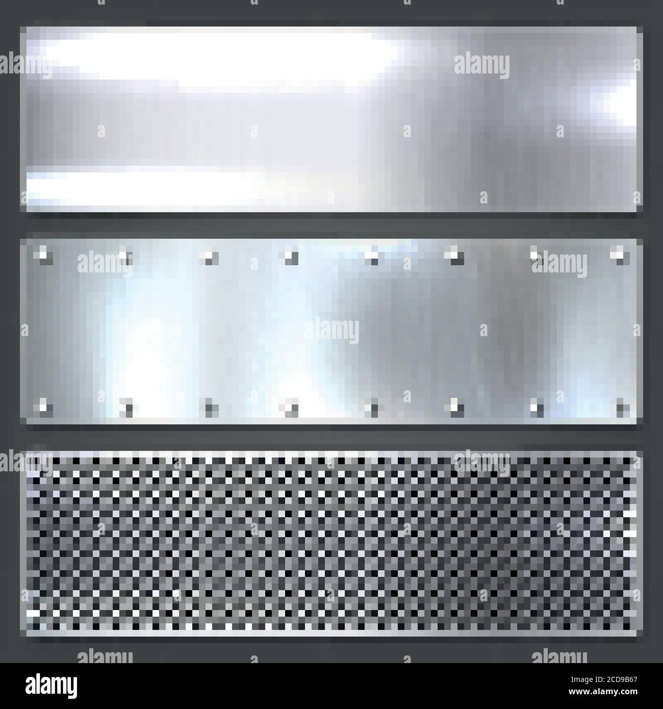 Realistic brushed metal textures set. Polished stainless steel