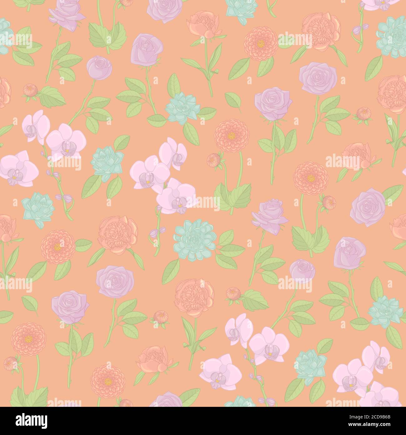 Colorful floral seamless pattern with hand drawn flowers on pink ...