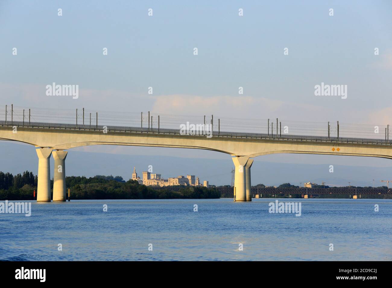 France, Vaucluse, Avignon, double Viaduct of the TGV on the Rhone Stock Photo
