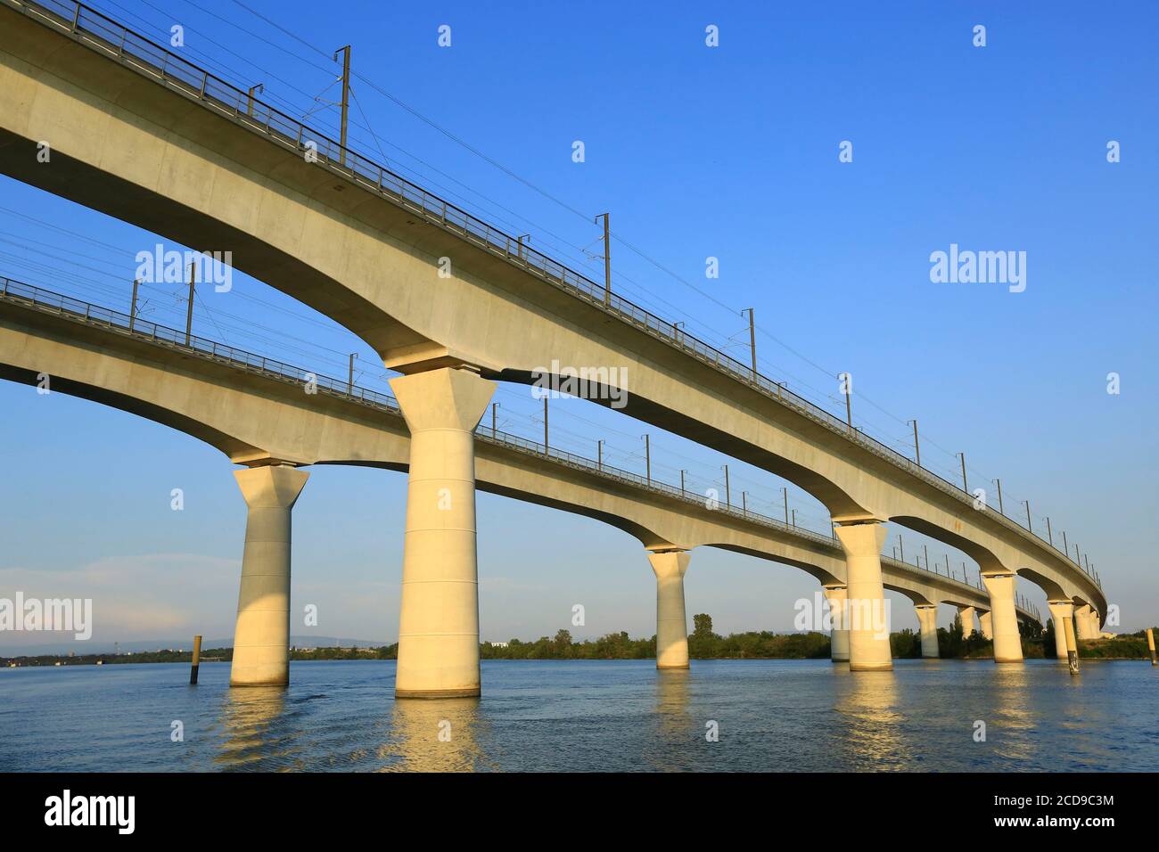 France, Vaucluse, Avignon, double Viaduct of the TGV on the Rhone Stock Photo