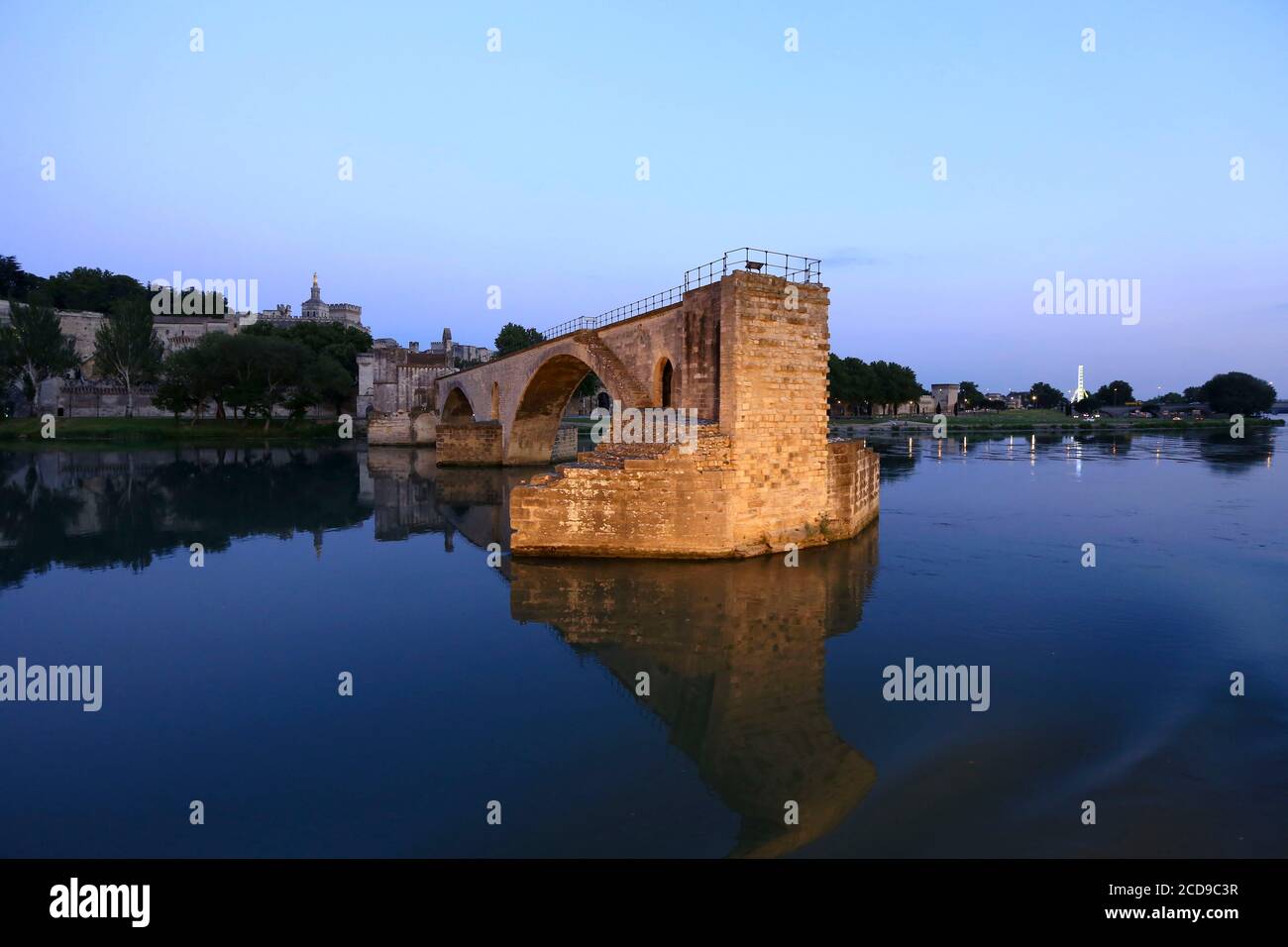 France, Vaucluse, Avignon, bridge Saint Benezet (XII century) class World heritage of the UNESCO on the Rhone Stock Photo