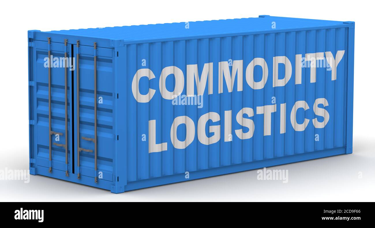 Commodity logistics. Text on the cargo container. Freight container on