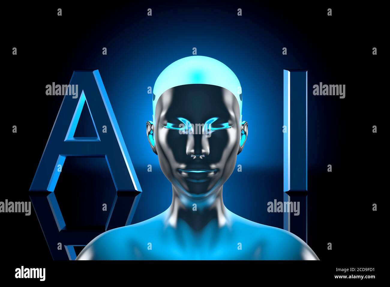 3D illustration of a Artificial Intelligence incorporated in a robot or ...