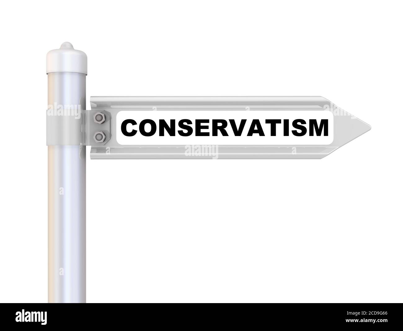 Conservatism. The way mark. Road sign with black word CONSERVATISM. Isolated. 3D illustration Stock Photo