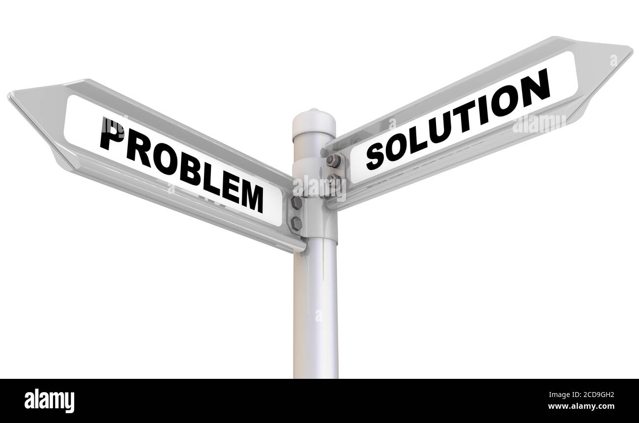 Problem and solution. The way mark. Road sign with black words PROBLEM