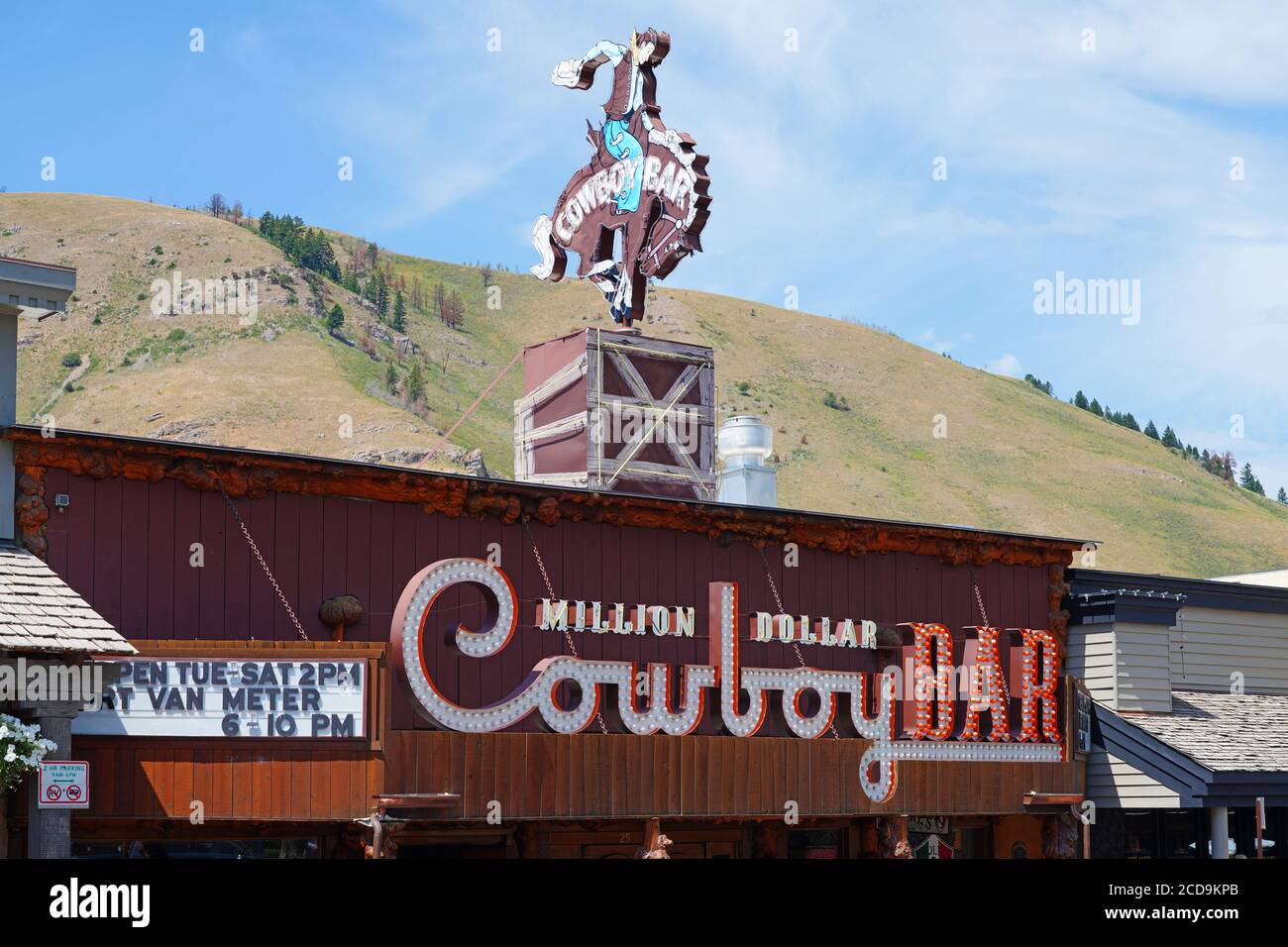 JACKSON HOLE, WY 1 AUG 2020 View of the Million Dollar Cowboy Bar, a Western saloon bar in