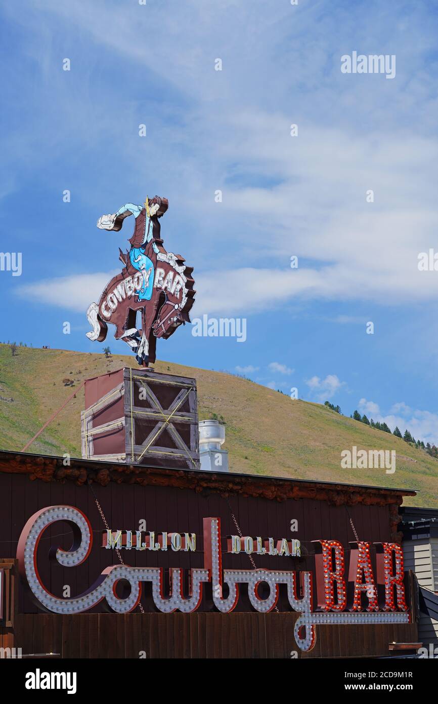JACKSON HOLE, WY 1 AUG 2020 View of the Million Dollar Cowboy Bar, a Western saloon bar in
