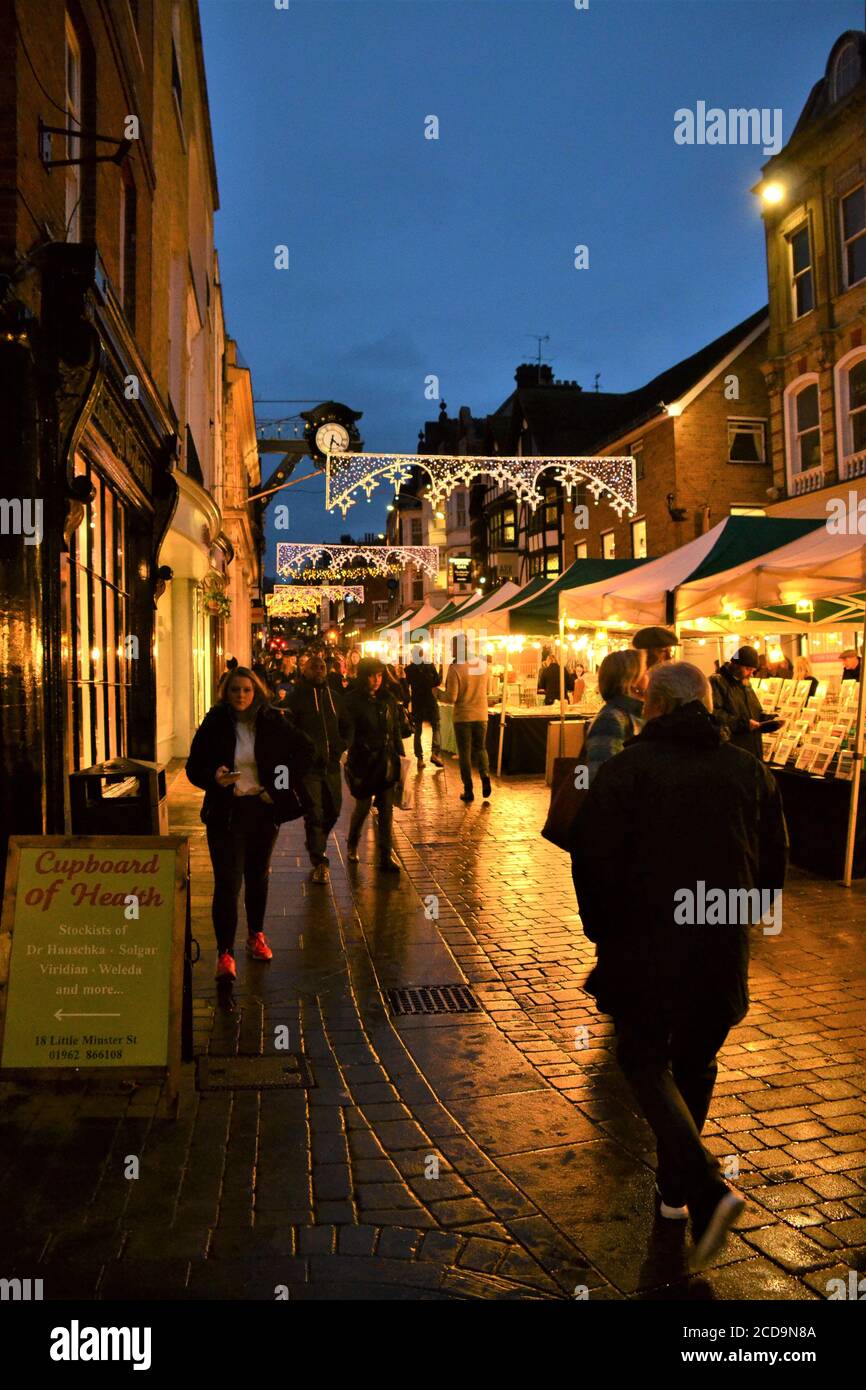 Christmas Shopping in Winchester High Street Stock Photo