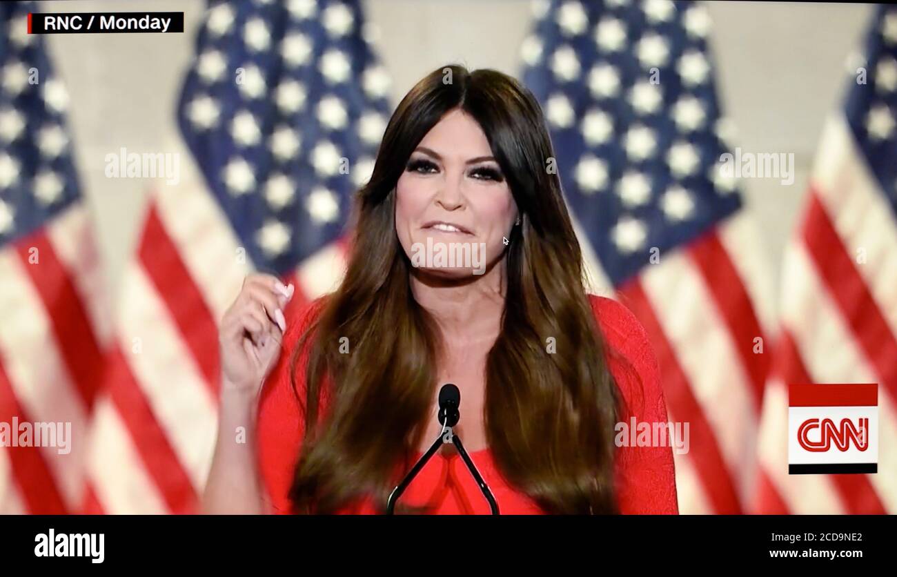 A CNN screen shot of Kimberly Guilfoyle speaking at the 2020 Republican National Convention. Stock Photo