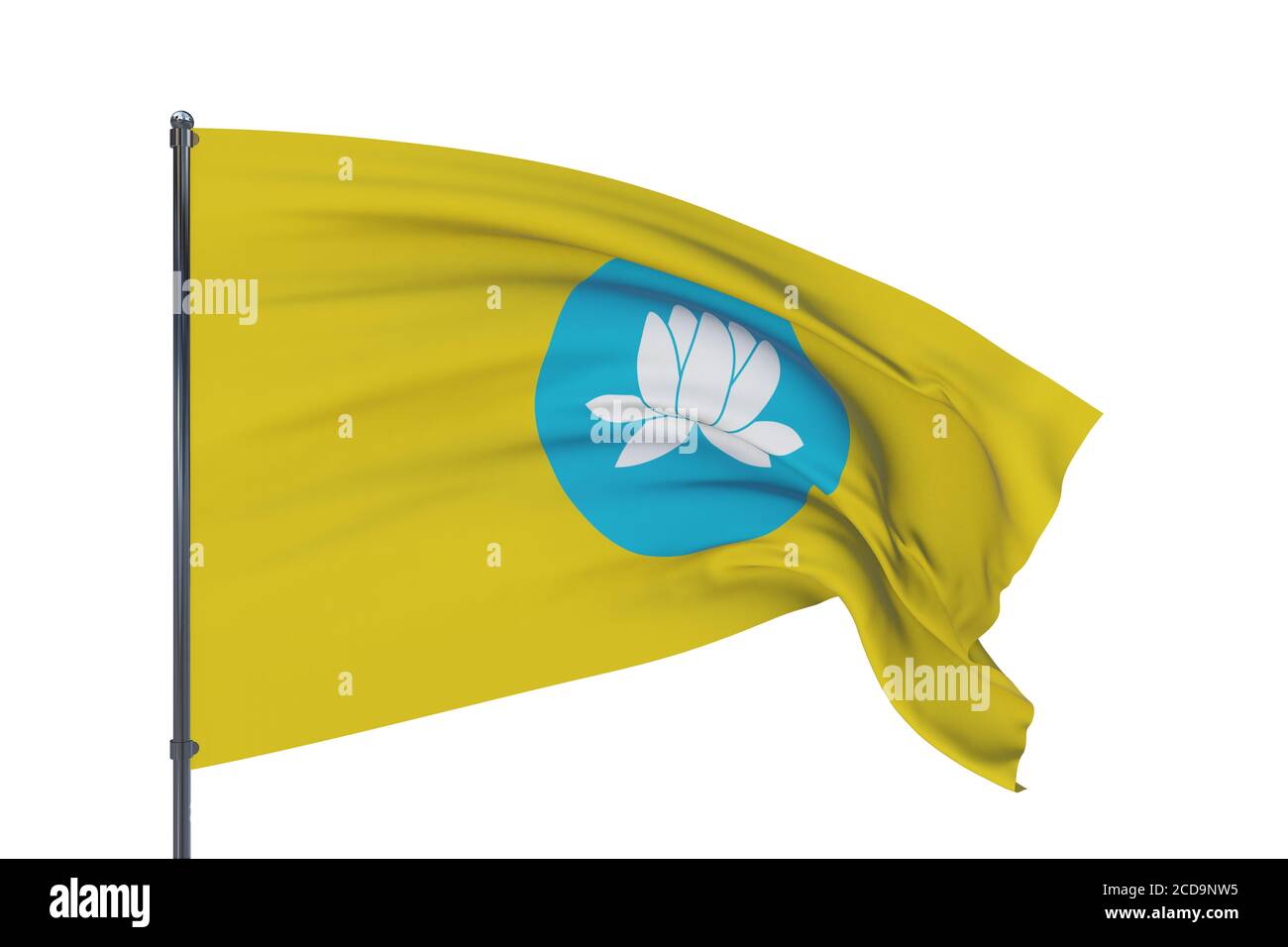 Flag of Kalmykia. 3D illustration isolated on white background. Flags of the federal subjects of Russia. Stock Photo