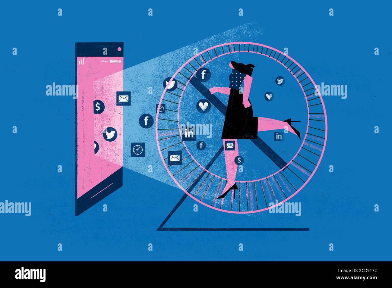 Hamster wheel of anxiety and social networking addiction due to insane use of new technologies and apps. Stock Photo