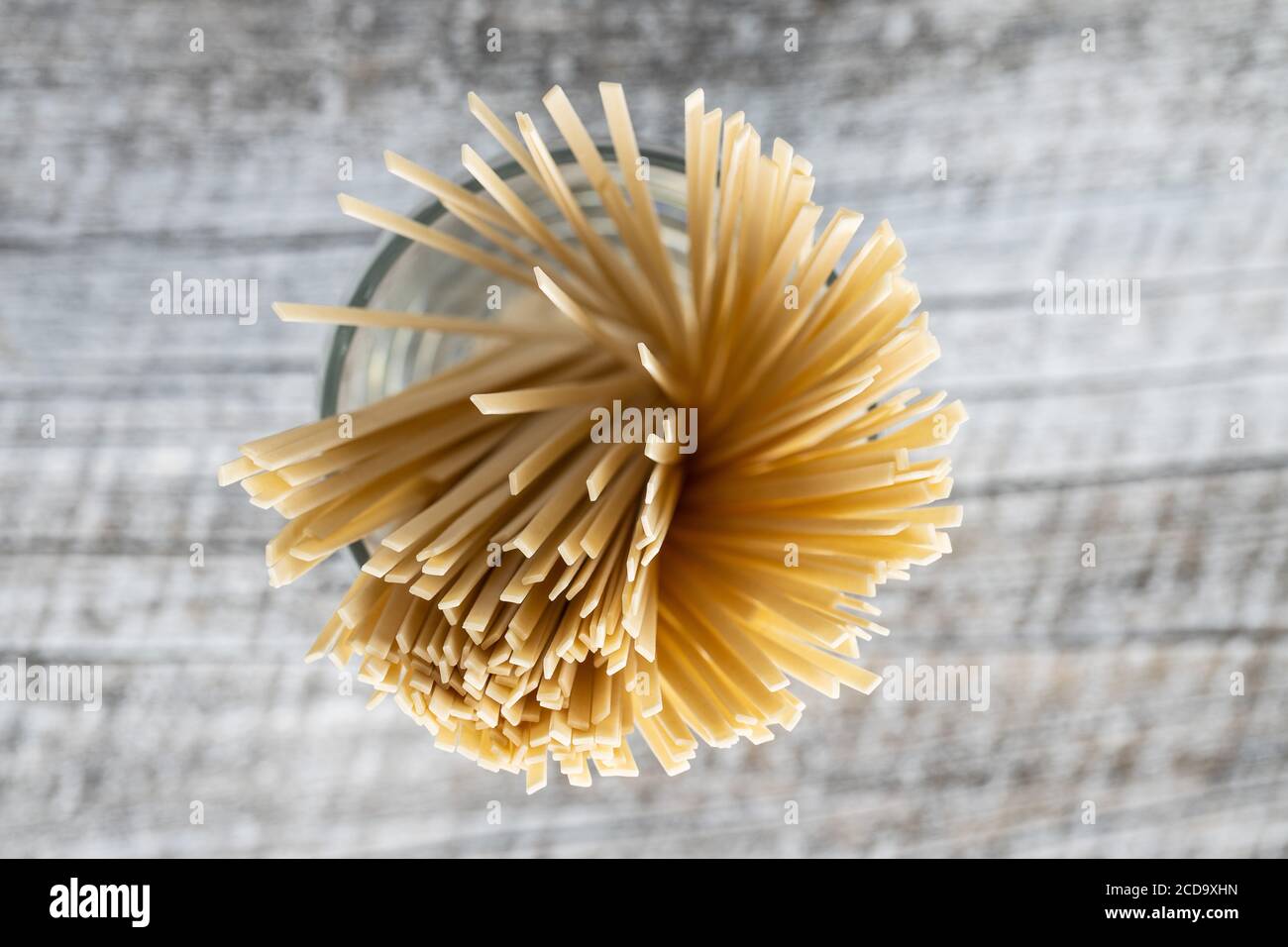 Uncooked udon noodles. Traditional Japanese noodles. Top view Stock