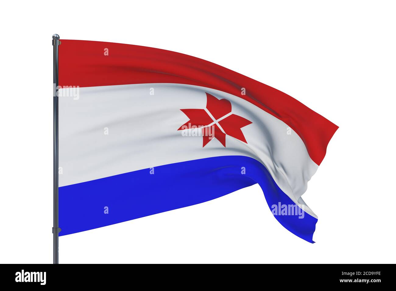 Flag of Mordovia. 3D illustration isolated on white background. Flags of the federal subjects of Russia. Stock Photo