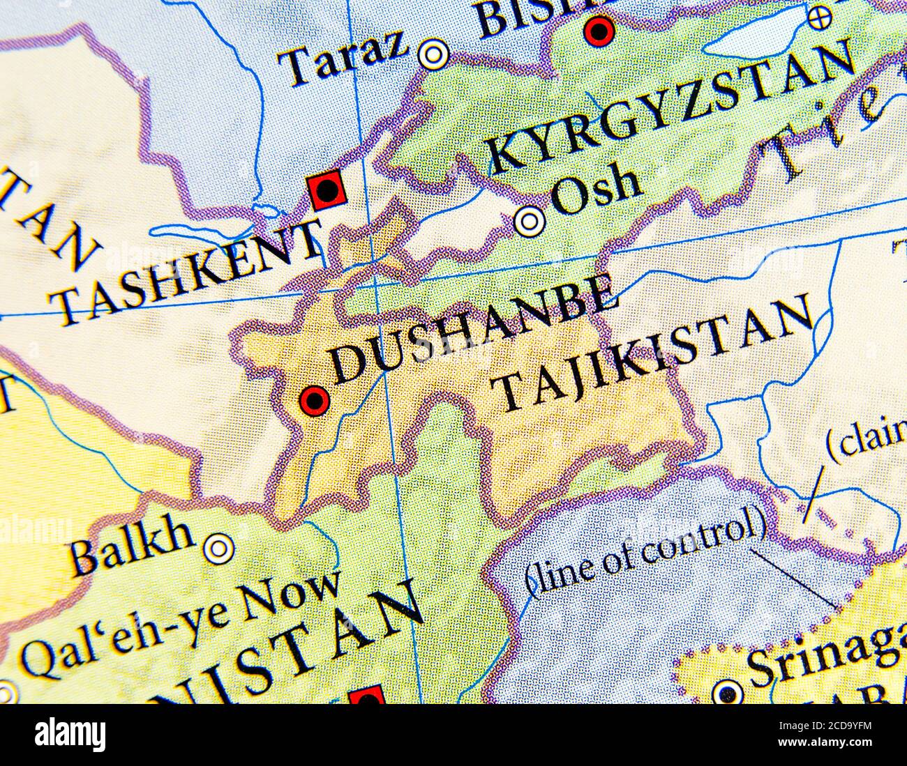 Geographic map of Tajikistan with important cities Stock Photo