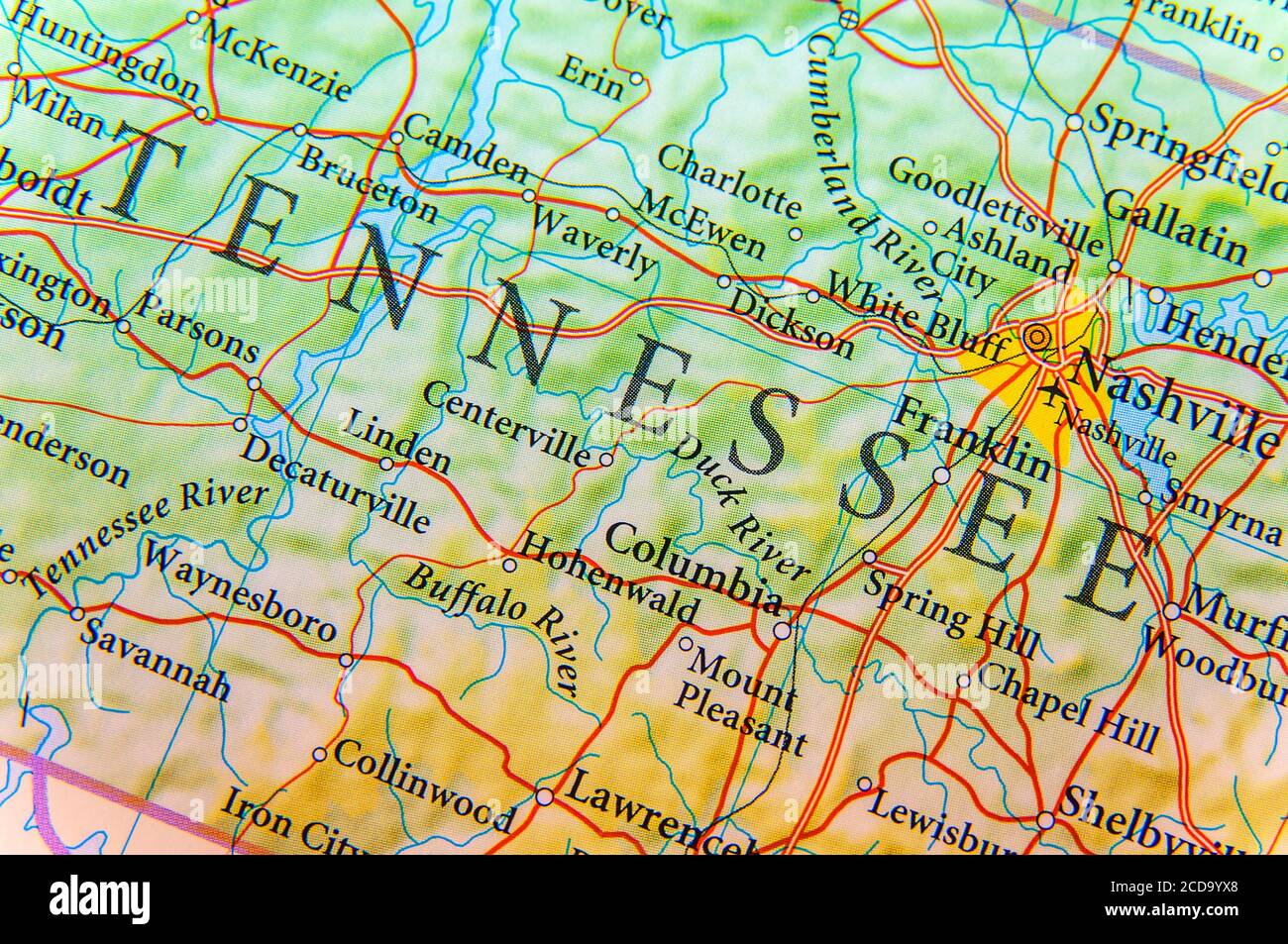 Geographic Map Of Tennessee Close Stock Photo Alamy Geographic Map Of Tennessee Close 2CD9YX8 