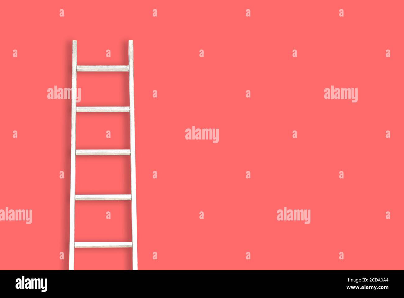White staircase on a red background with a copy of the space. Minimal style. The concept of motivation, construction and repair. Stock Photo