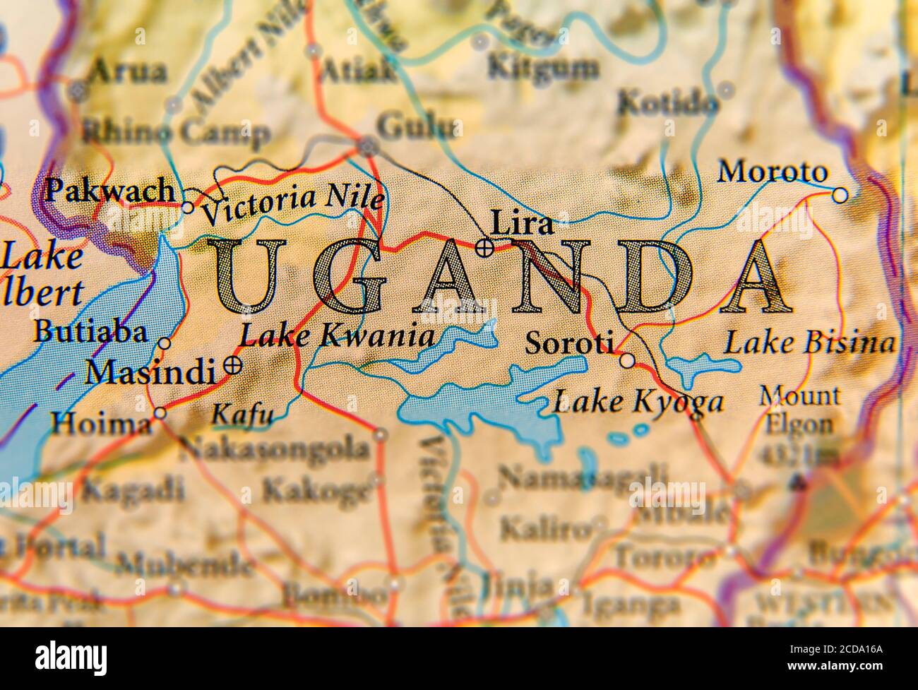 Geographic map of Uganda with important cities Stock Photo Alamy