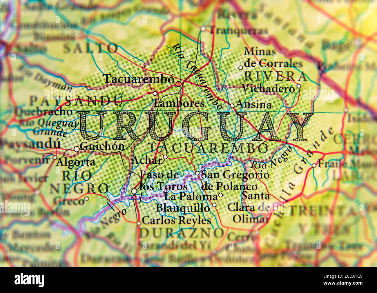 Geographic map of Uruguay country with important cities Stock Photo - Alamy