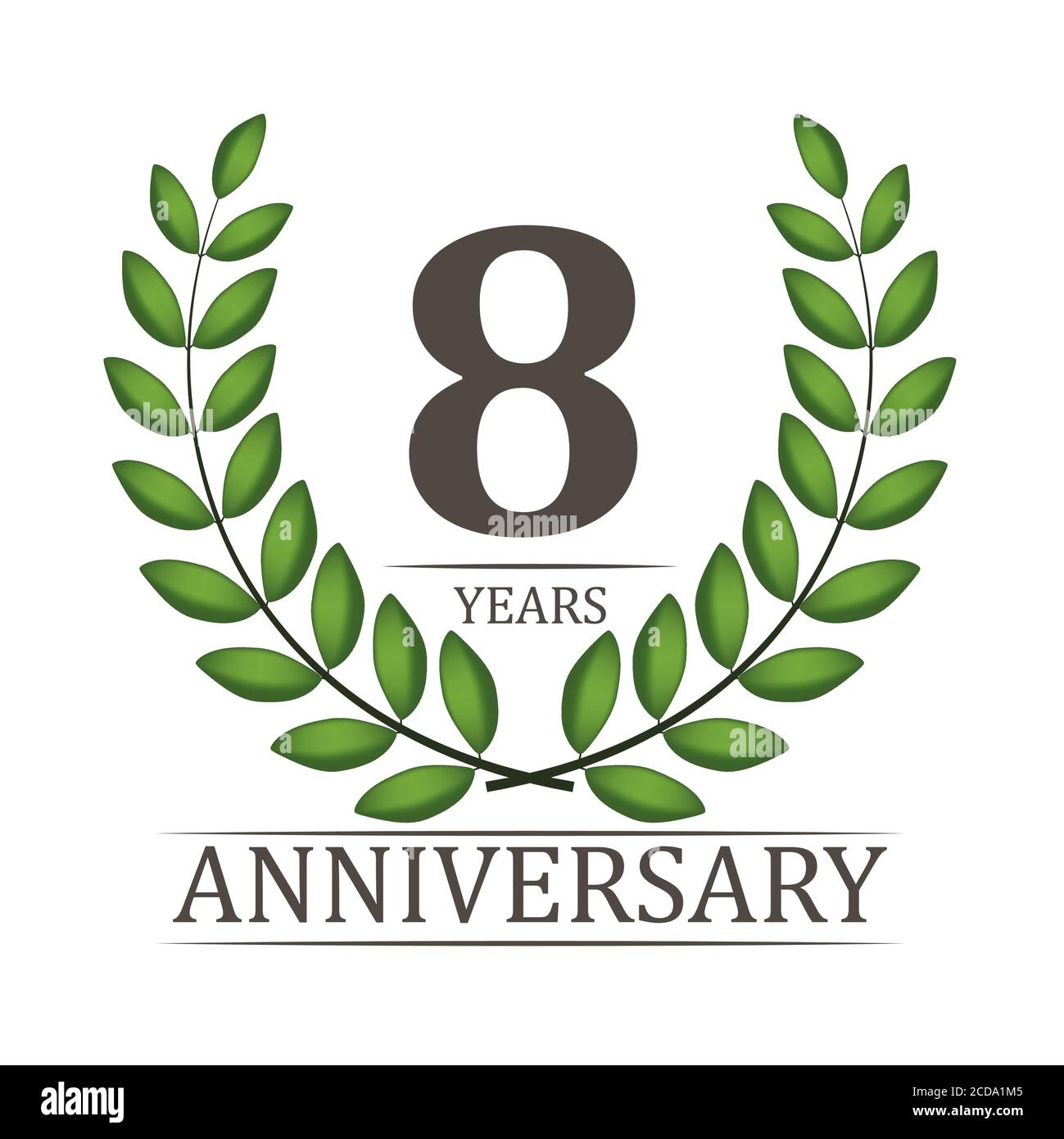 8 Years Anniversary Template with Red Ribbon and Laurel wreath Vector Illustration Stock Vector