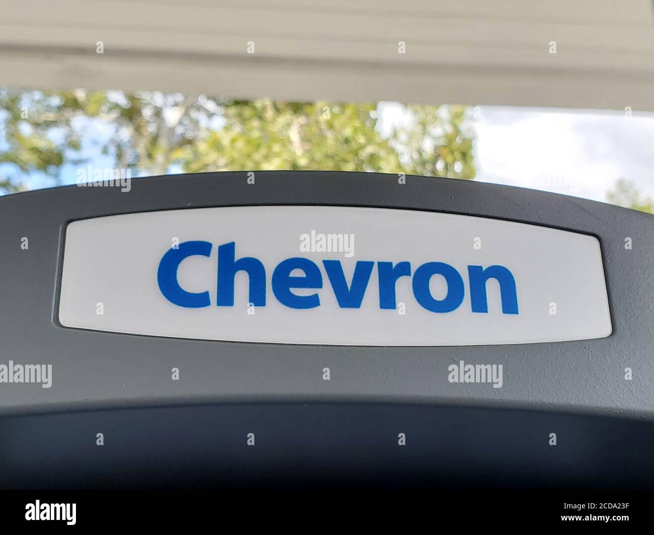 Close-up of logo for Chevron, San Ramon, California, July 21, 2020. () Stock Photo