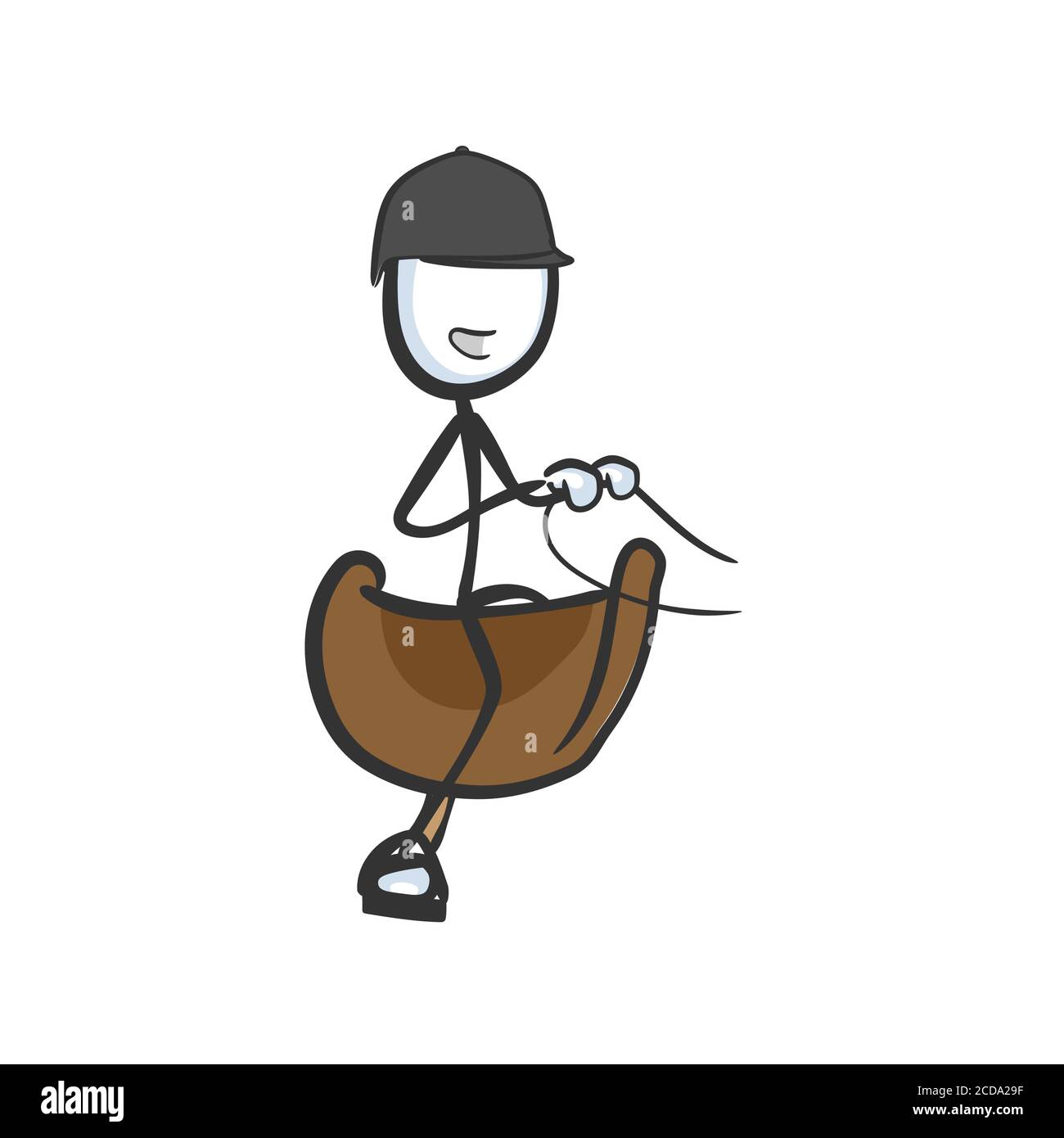 Riding horse. Vector simple saddle horseback rider Stickman no face
