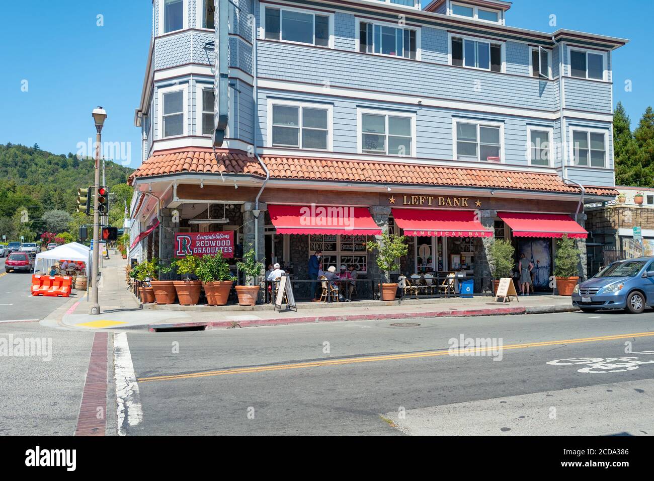 Facade of Left Bank french cuisine restaurant in Larkspur, California